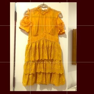Self Portrait fall scalloped dress- mustard yellow